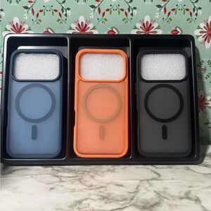 Set of 3 iPhone 17 pro Matte MagSafe Case Blue Orange Black